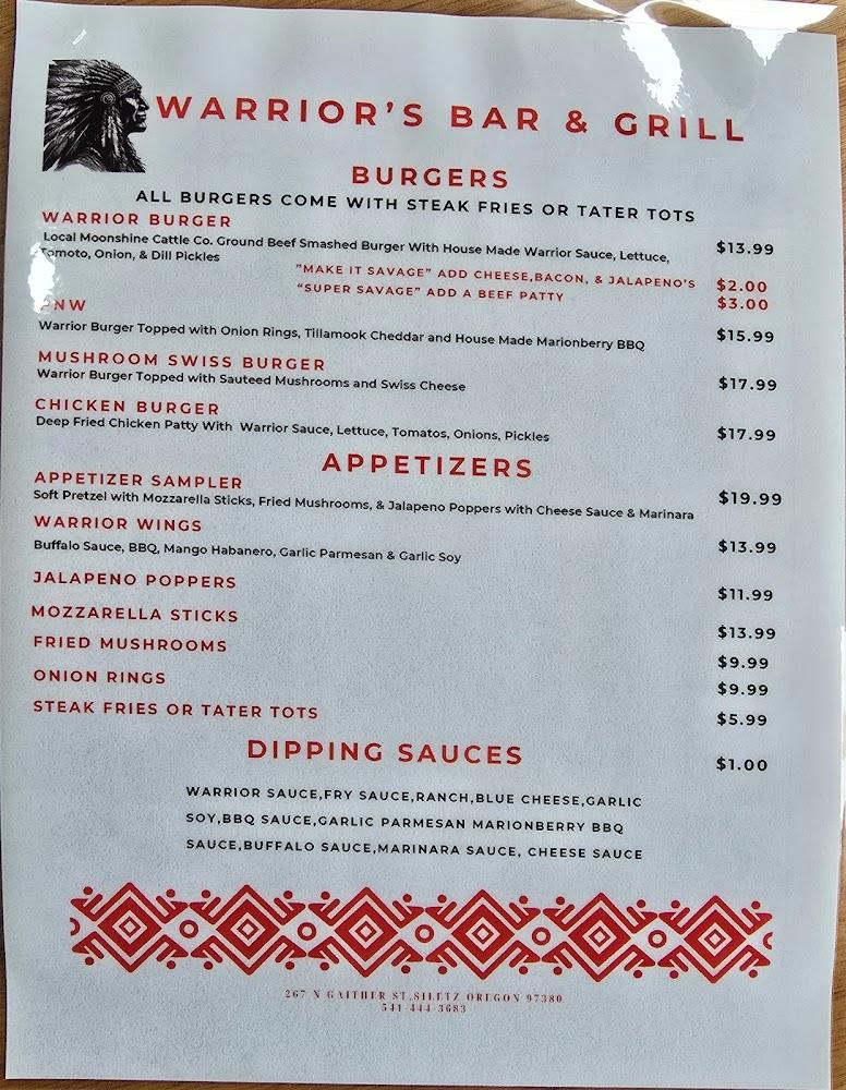 Warrior's Bar & Grill Menu image 1